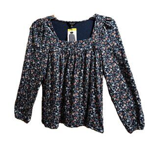 Lucky Brand Long Sleeve Navy Blue Floral Peasant Top